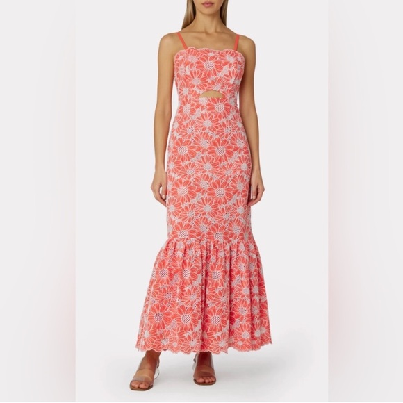 Milly Dresses & Skirts - Milly Breanna Tournesol Eyelet Pink Ruffled Tiered Maxi Dress